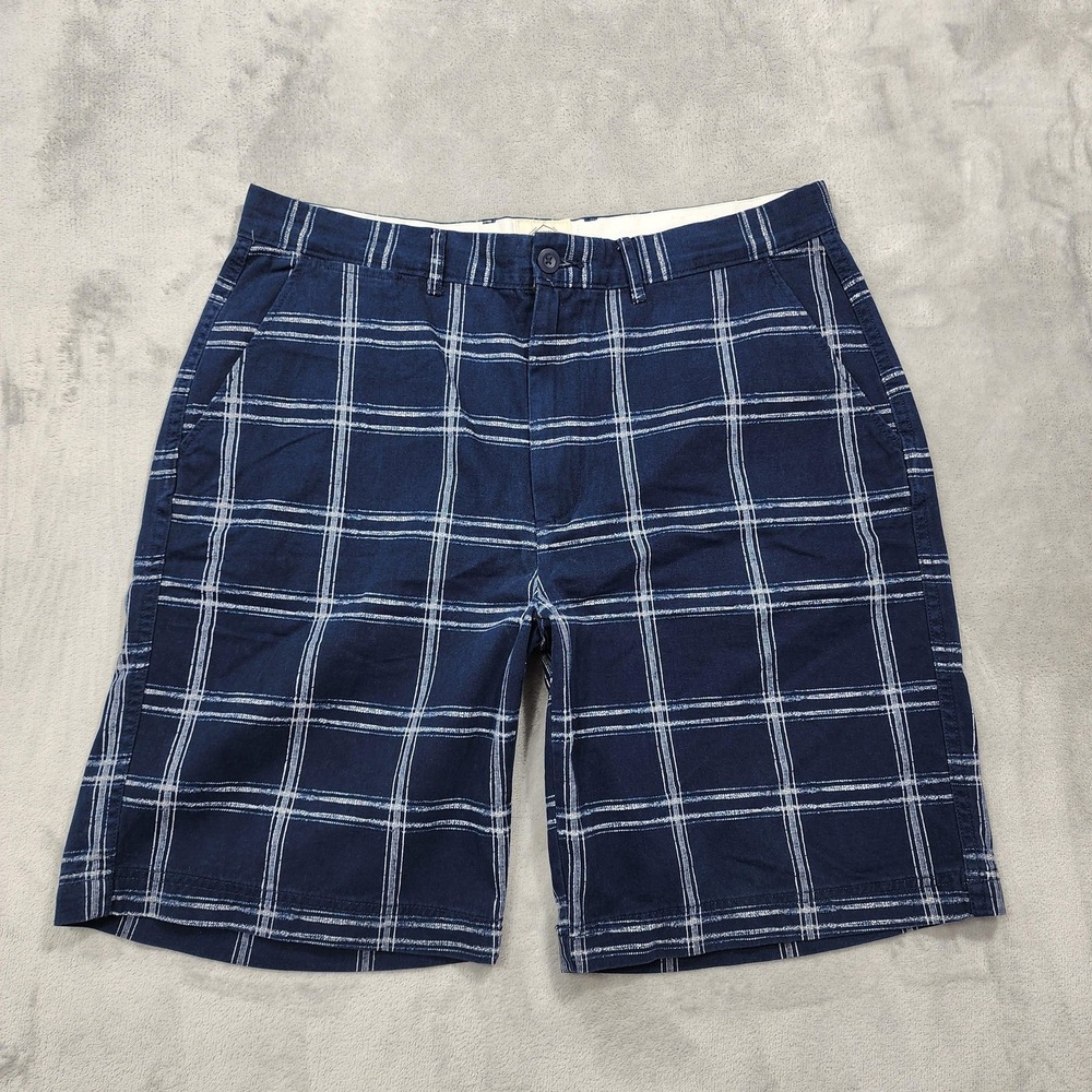 Vintage St‎ John's Bay Shorts Mens 36 Blue Plaid Chino Flat Front Preppy Skater